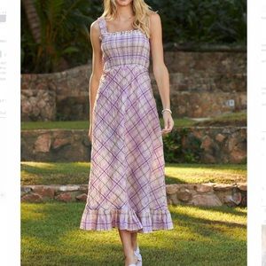 Boston Proper Smocked Plaid Seersucker Dress